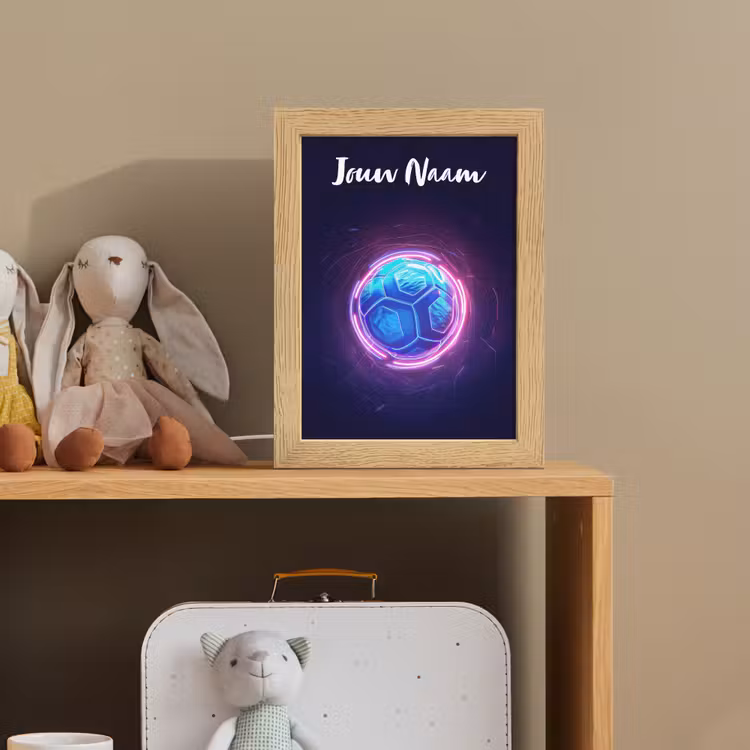Voetbal - Sport - Blauw - Paars Light Box met kabel (Kinderlampje) klein -sfeer2_kind
