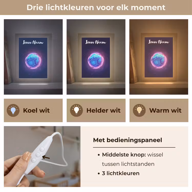 Voetbal - Sport - Blauw - Paars Light Box met kabel (Kinderlampje) klein -USP_lichtkleurNL