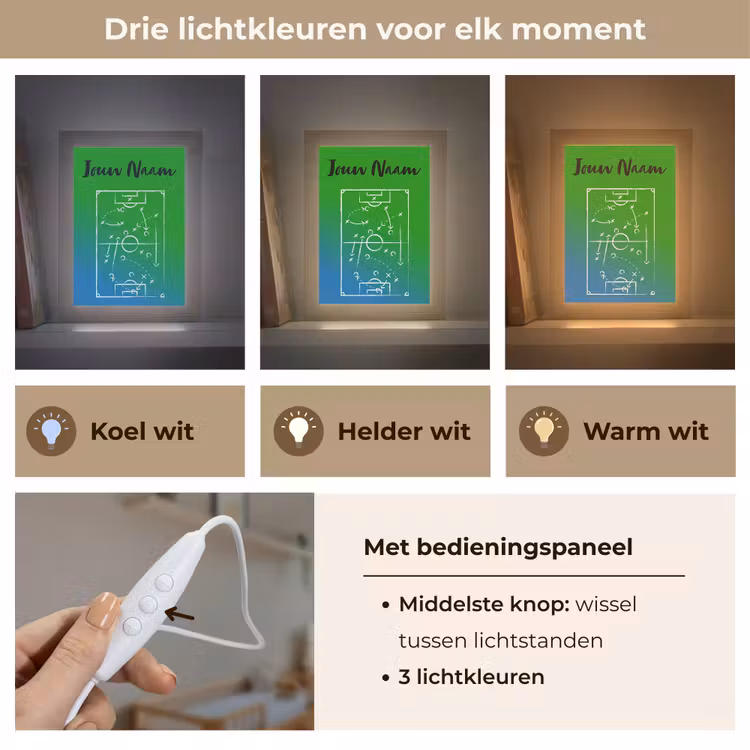 Voetbal - Tactiek - Spel - Groen - Blauw Light Box met kabel (Kinderlampje) klein -USP_lichtkleurNL