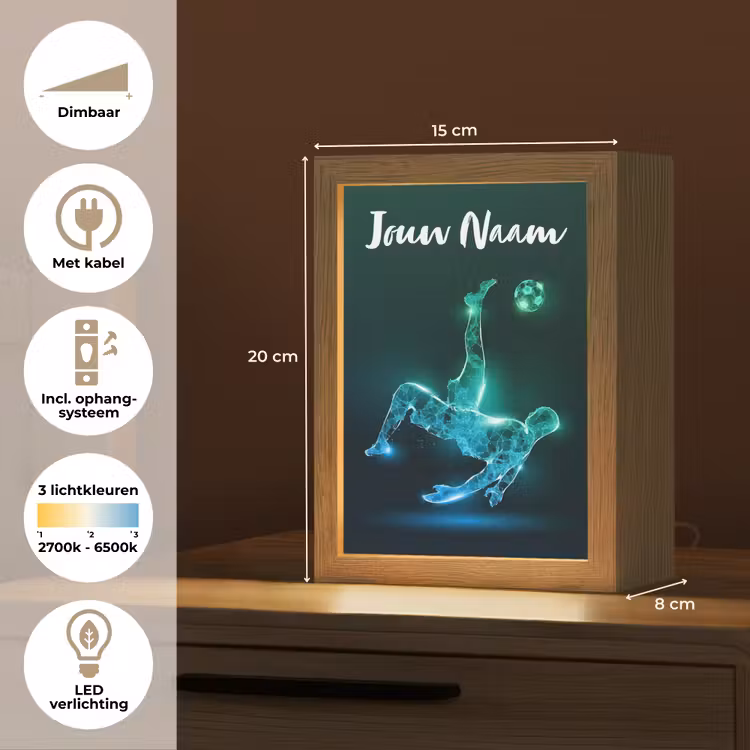 Voetbal - Voetballer - Jongen - Zwart Light Box met kabel (Kinderlampje) klein -USP_NL