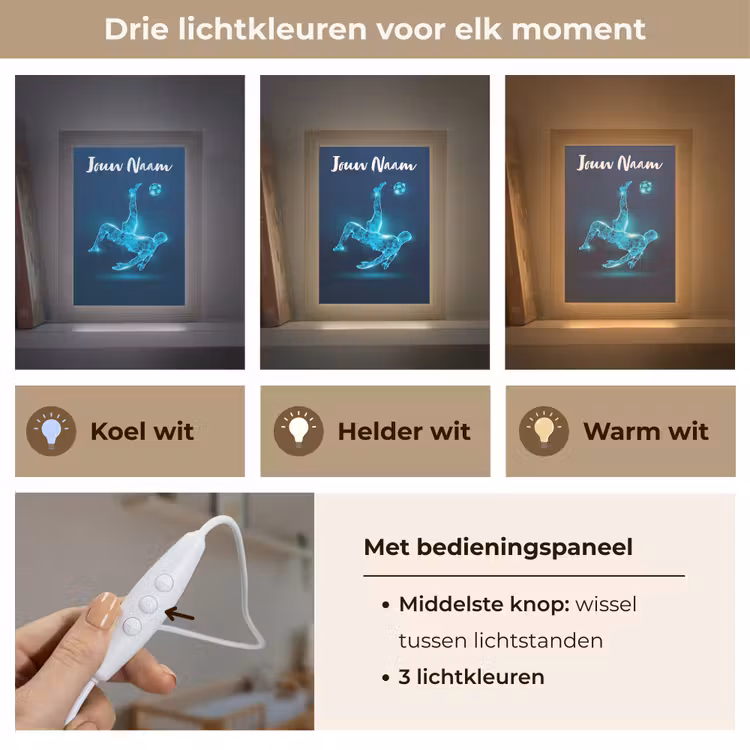 Voetballer - Blauw - Neon Light Box met kabel (Kinderlampje) klein -USP_lichtkleurNL