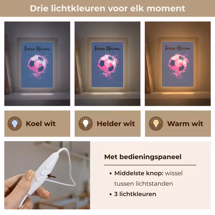 Voetbalvibes -  Verf - Roze - Blauw Light Box met kabel (Kinderlampje) klein -USP_lichtkleurNL