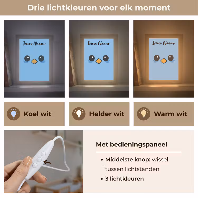 Vogel - Blauw - Gezicht Light Box met kabel (Kinderlampje) klein -USP_lichtkleurNL
