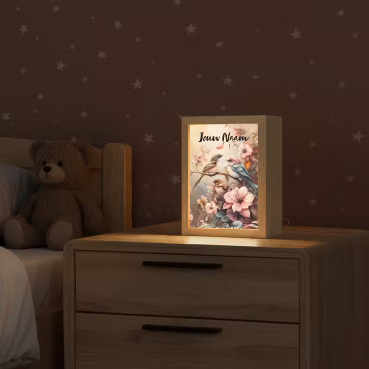 Vogels - Bloemen - Roze - Pastel Light Box met kabel (Kinderlampje) klein -sfeer1_kind