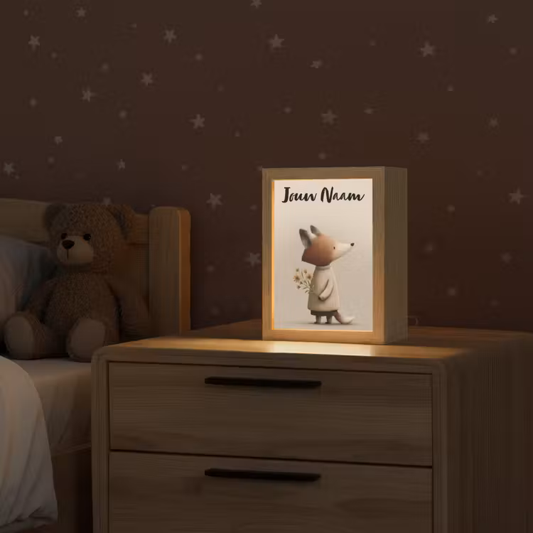 Vos - Gele bloemen - Minimalistisch Light Box met kabel (Kinderlampje) klein -sfeer1_kind