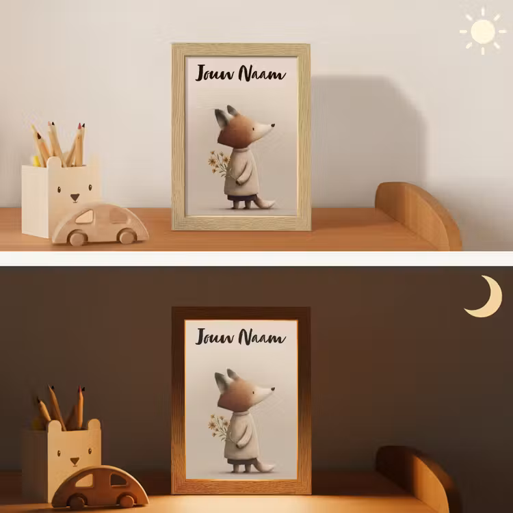 Vos - Gele bloemen - Minimalistisch Light Box met kabel (Kinderlampje) klein -sfeer3_kind