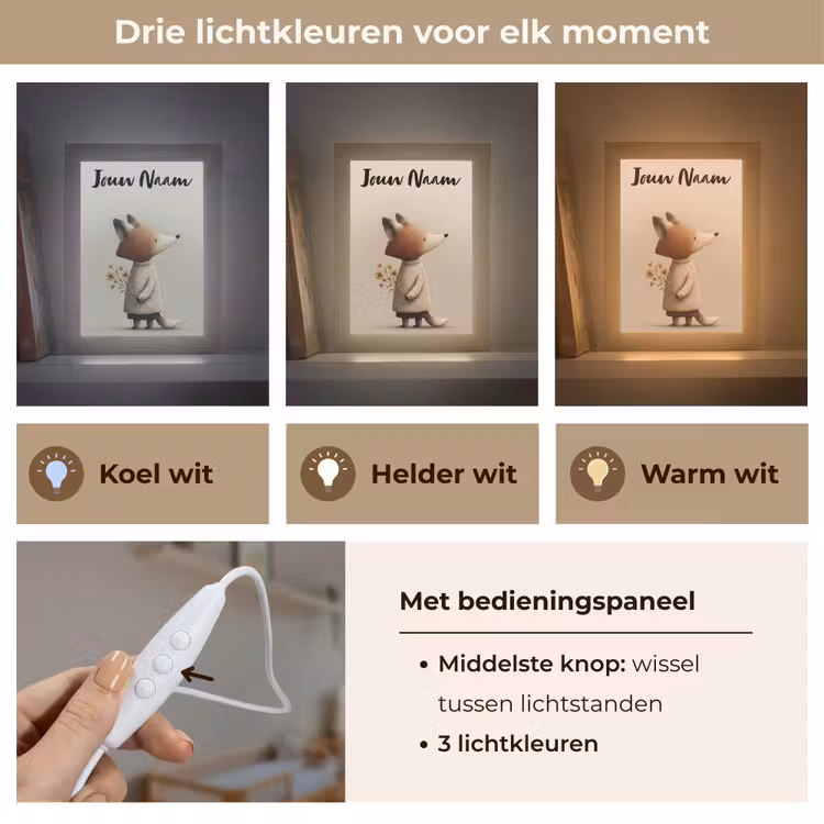 Vos - Gele bloemen - Minimalistisch Light Box met kabel (Kinderlampje) klein -USP_lichtkleurNL