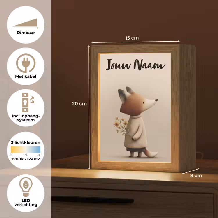Vos - Gele bloemen - Minimalistisch Light Box met kabel (Kinderlampje) klein -USP_NL