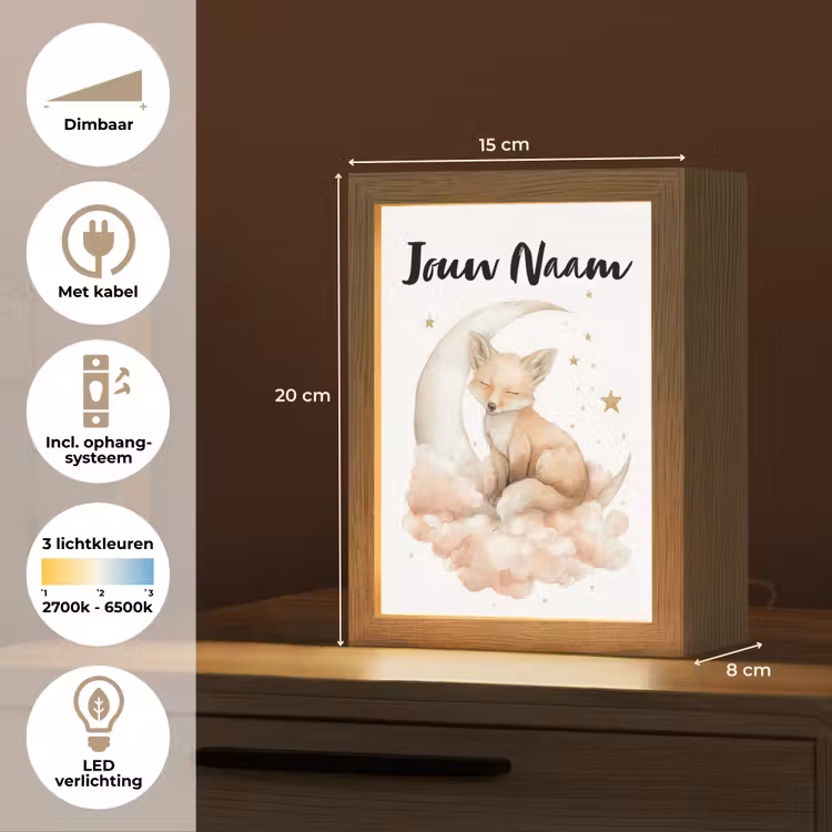 Vos - Wolken - Maan - Sterren Light Box met kabel (Kinderlampje) klein -USP_NL