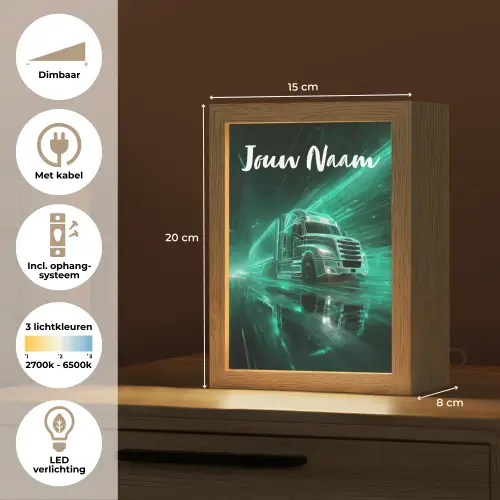 Vrachtwagen - Stad - Groen - Neon Light Box met kabel (Kinderlampje) klein -USP_NL