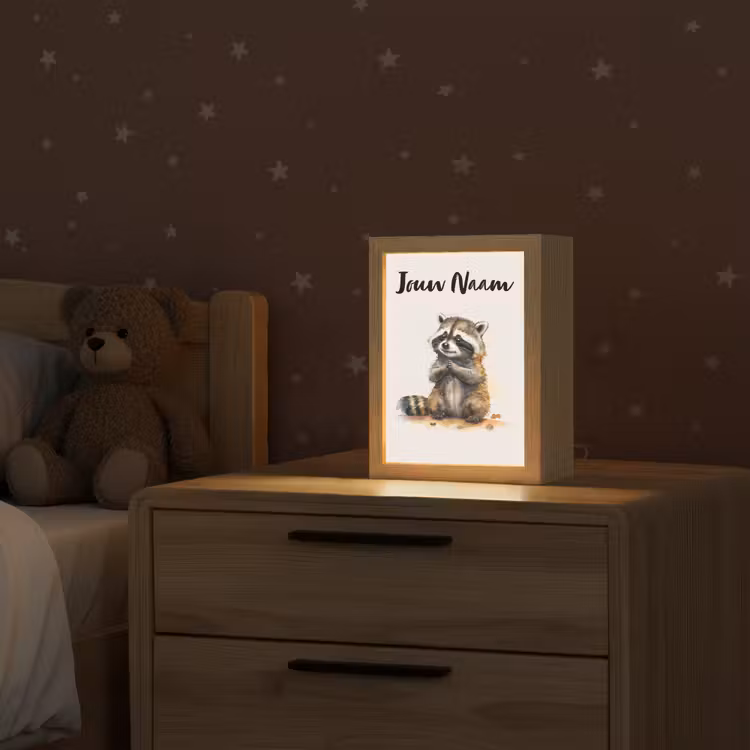 Wasbeer - Waterverf - Kleuren - Dieren - Kids Light Box met kabel (Kinderlampje) klein -sfeer1_kind