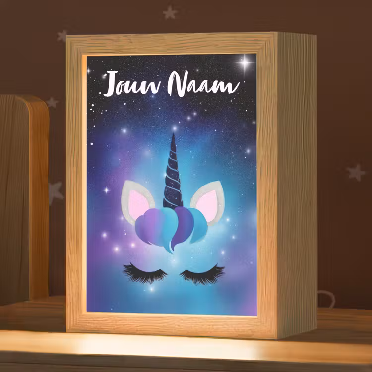 Wimpers - Eenhoorn - Sterren - Blauw Light Box met kabel (Kinderlampje) klein -zzz_3d_website