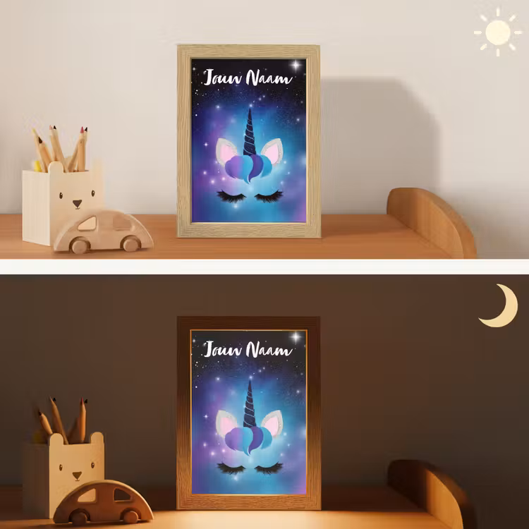 Wimpers - Eenhoorn - Sterren - Blauw Light Box met kabel (Kinderlampje) klein -sfeer3_kind