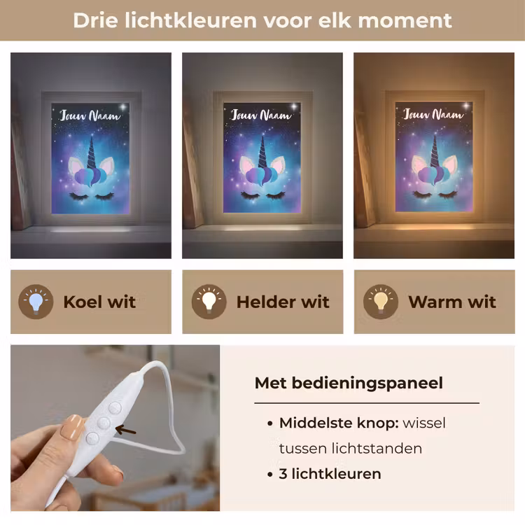 Wimpers - Eenhoorn - Sterren - Blauw Light Box met kabel (Kinderlampje) klein -USP_lichtkleurNL