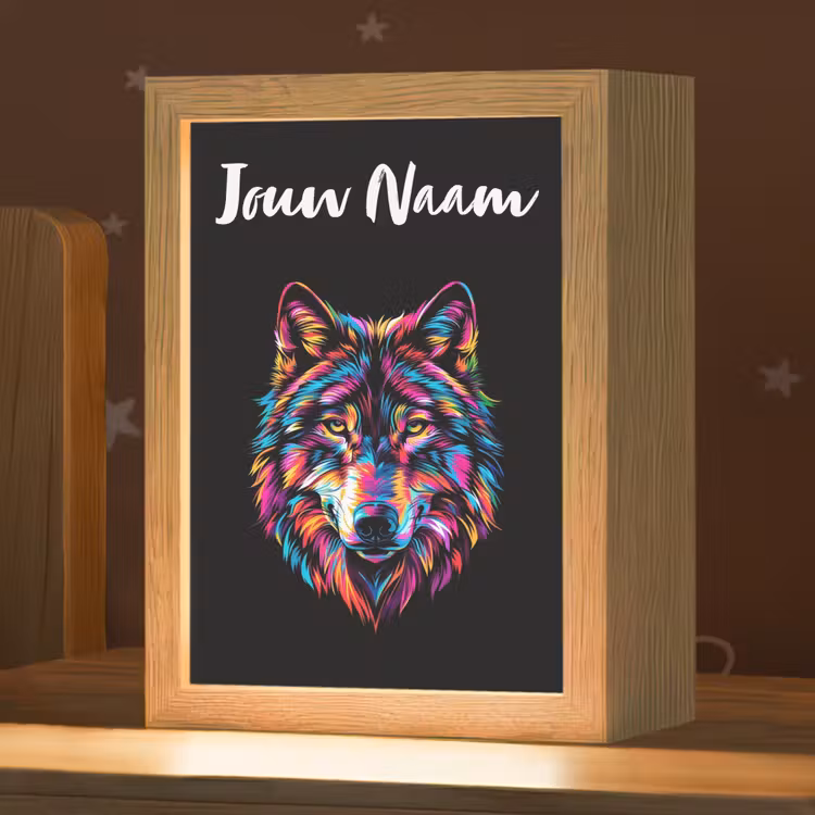 Wolf - Kleurrijk - Zwart - Dieren - Neon Light Box met kabel (Kinderlampje) klein -zzz_3d_website