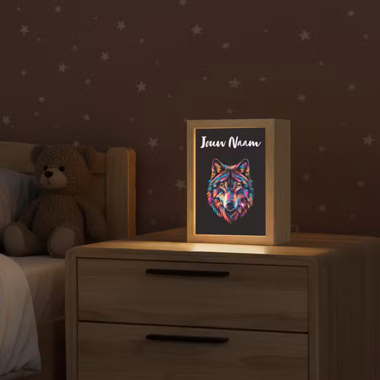 Wolf - Kleurrijk - Zwart - Dieren - Neon Light Box met kabel (Kinderlampje) klein -sfeer1_kind