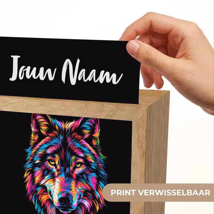Wolf - Kleurrijk - Zwart - Dieren - Neon Light Box met kabel (Kinderlampje) klein -USP_websiteprintNL