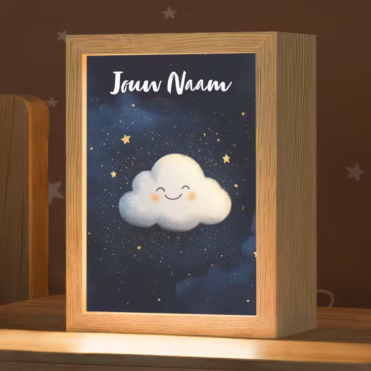Wolkje - Gezichtje - Sterren - Donkerblauw Light Box met kabel (Kinderlampje) klein -zzz_3d_website