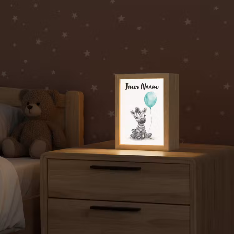 Zebra - Baby dier - Blauwe ballon Light Box met kabel (Kinderlampje) klein -sfeer1_kind