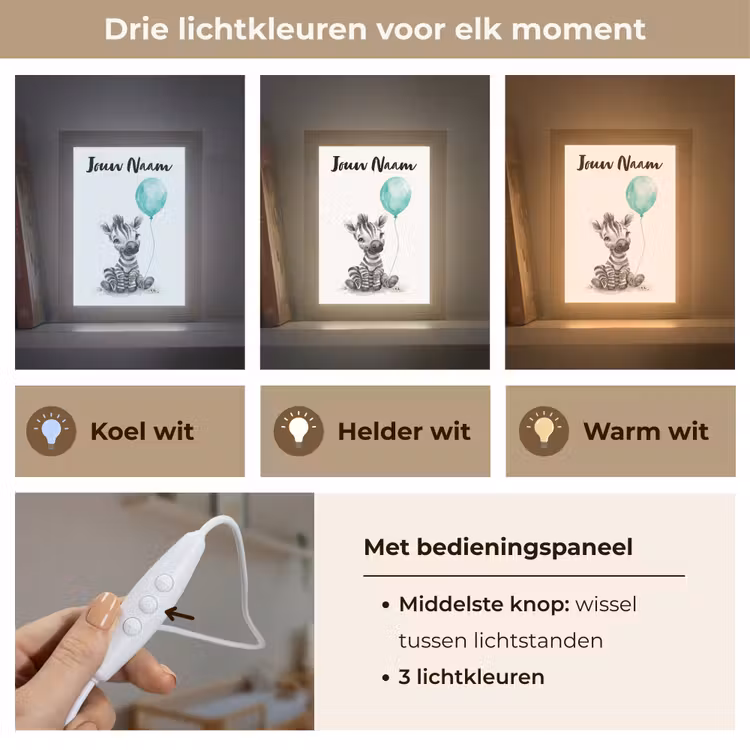 Zebra - Baby dier - Blauwe ballon Light Box met kabel (Kinderlampje) klein -USP_lichtkleurNL