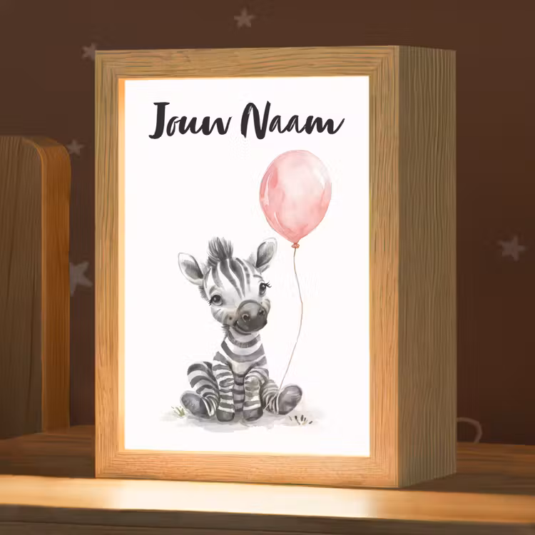 Zebra - Baby - Dieren - Roze ballon Light Box met kabel (Kinderlampje) klein -zzz_3d_website
