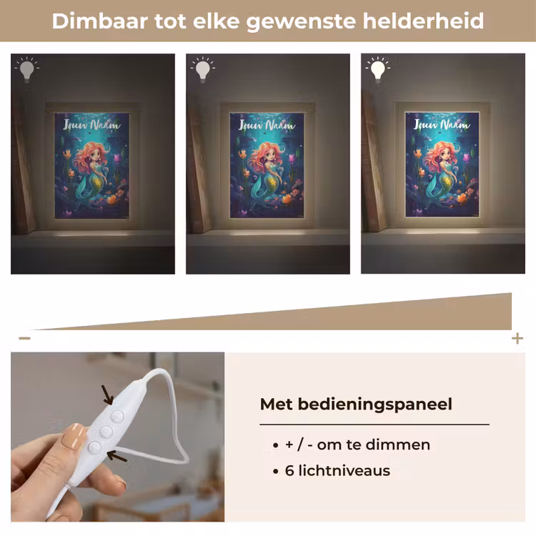 Zeemeermin - Bloemen - Onderwater - Meisjes - Kind Light Box met kabel (Kinderlampje) klein -USP_dimbaarNL