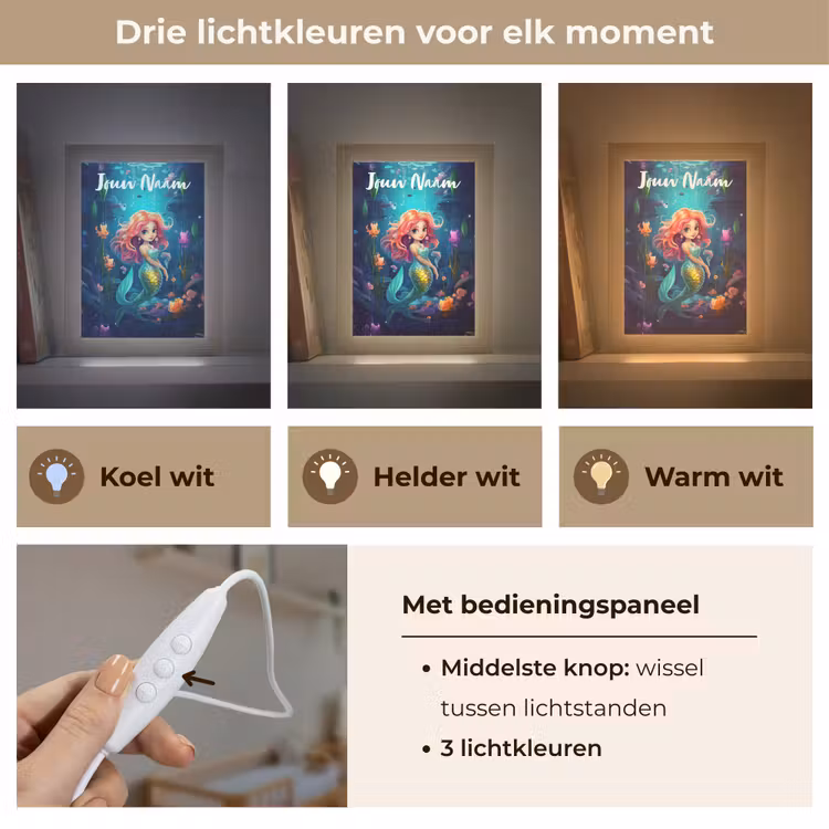 Zeemeermin - Bloemen - Onderwater - Meisjes - Kind Light Box met kabel (Kinderlampje) klein -USP_lichtkleurNL