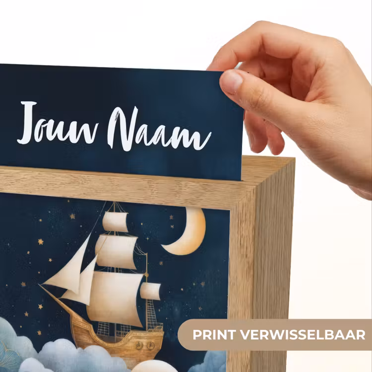 Zeilschip - Sterrenhemel - Wolken - Blauw Light Box met kabel (Kinderlampje) klein -USP_websiteprintNL