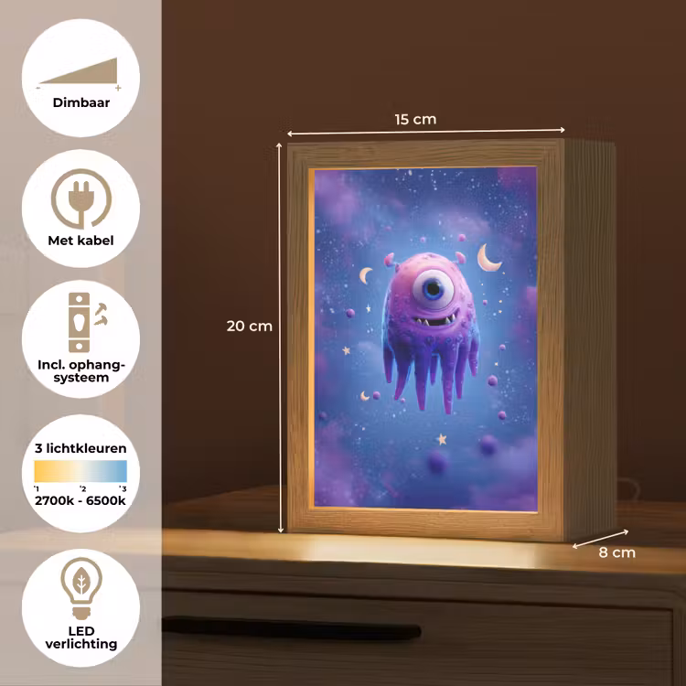 Monster - Ruimte - Sterren - Paars Light Box met kabel klein -USP_NL