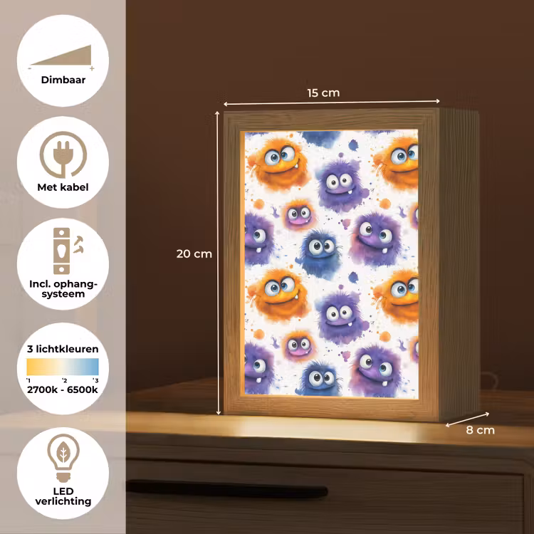Monstertjes - Aquarel - Kleurrijk Light Box met kabel (Kinderlampje) klein 904 -USP_NL