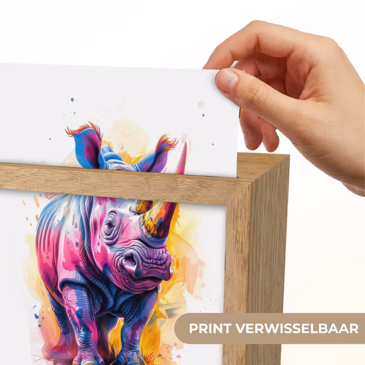 Neushoorn - Kleurrijk - Verf - Dieren Light Box met kabel (Kinderlampje) klein -USP_websiteprintNL