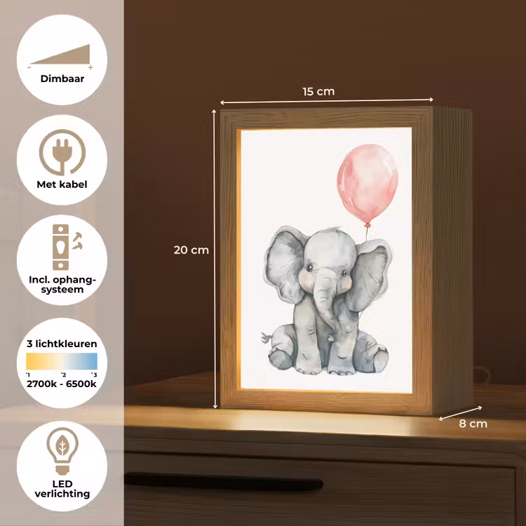 Olifant - Baby dier - Roze ballon Light Box met kabel klein -USP_NL
