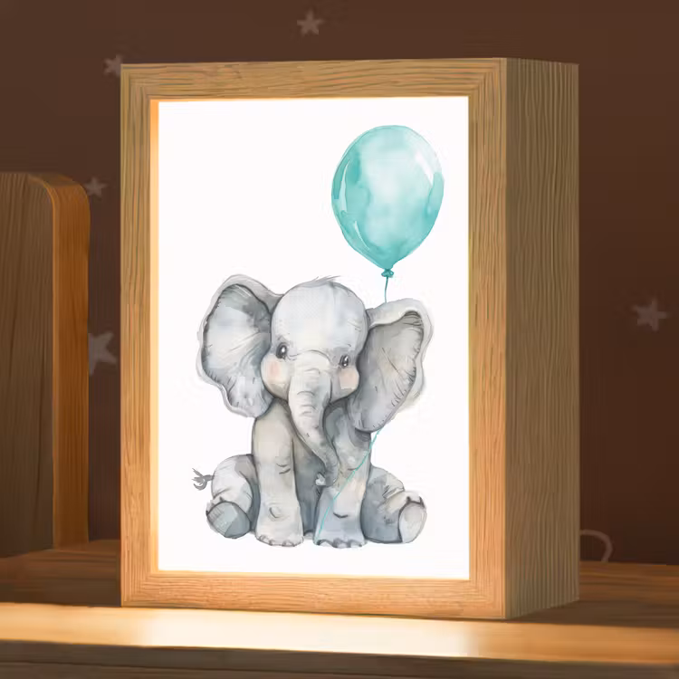 Olifant - Baby - Dieren - Blauwe ballon Light Box met kabel klein -zzz_3d_website