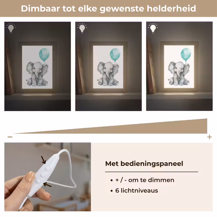 Olifant - Baby - Dieren - Blauwe ballon Light Box met kabel klein -USP_dimbaarNL