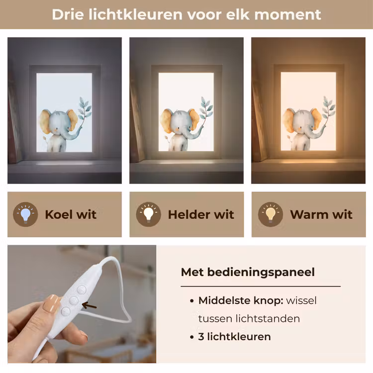 Olifant - Dier - Pastel kleuren Light Box met kabel klein -USP_lichtkleurNL