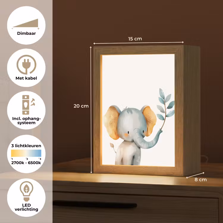 Olifant - Dier - Pastel kleuren Light Box met kabel klein -USP_NL
