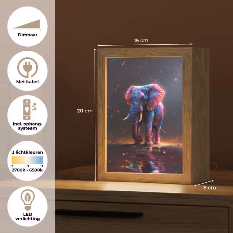 Olifant - Kleuren - Sterren - Dier Light Box met kabel klein -USP_NL