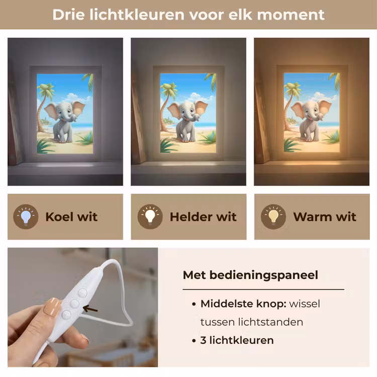 Olifant - Strand - Dieren - Meisjes - Kind Light Box met kabel klein -USP_lichtkleurNL