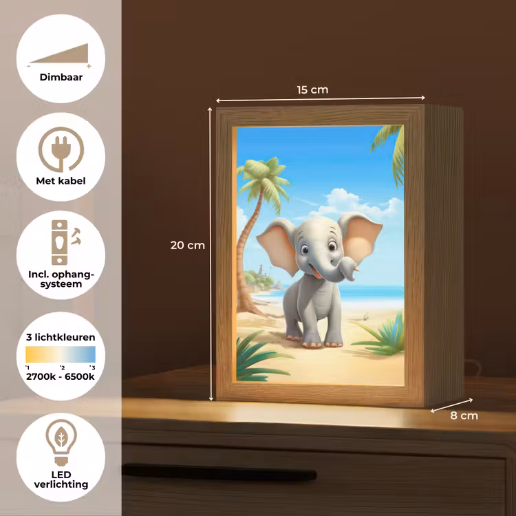 Olifant - Strand - Dieren - Meisjes - Kind Light Box met kabel klein -USP_NL