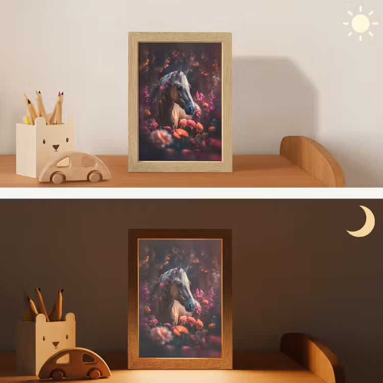 Paard - Bloemen - Paars - Oranje - Dieren Light Box met kabel klein -sfeer3_kind