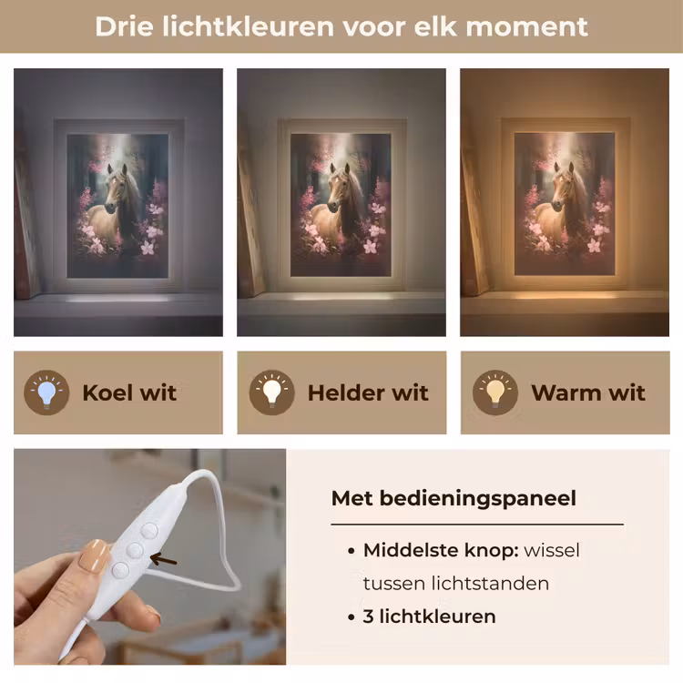 Paard - Bloemen - Roze - Natuur - Bos Light Box met kabel klein -USP_lichtkleurNL