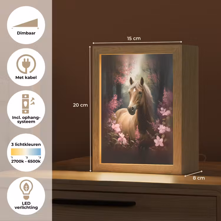 Paard - Bloemen - Roze - Natuur - Bos Light Box met kabel klein -USP_NL