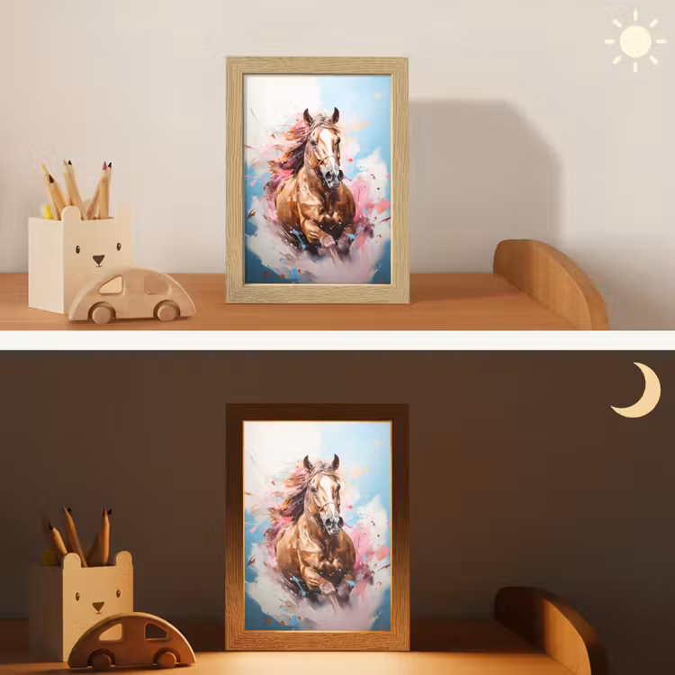 Paard - Meisjes - Blauw - Roze Light Box met kabel klein -sfeer3_kind