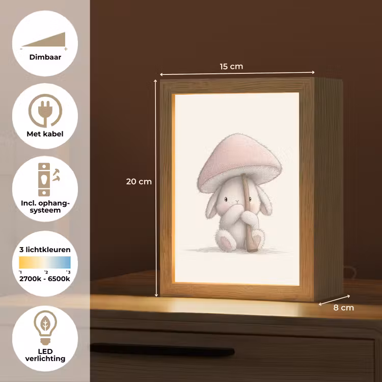 Paddenstoel - Konijn - Roze Light Box met kabel klein -USP_NL