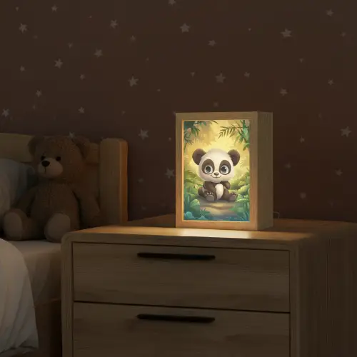 Panda - Cartoon - Bamboebos - Zwart Light Box met kabel klein -sfeer1_kind