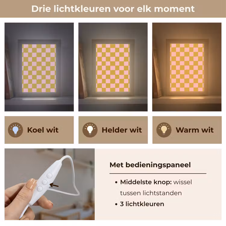 Patroon - Vierkant - Roze Light Box met kabel (Kinderlampje) klein 904 -USP_lichtkleurNL
