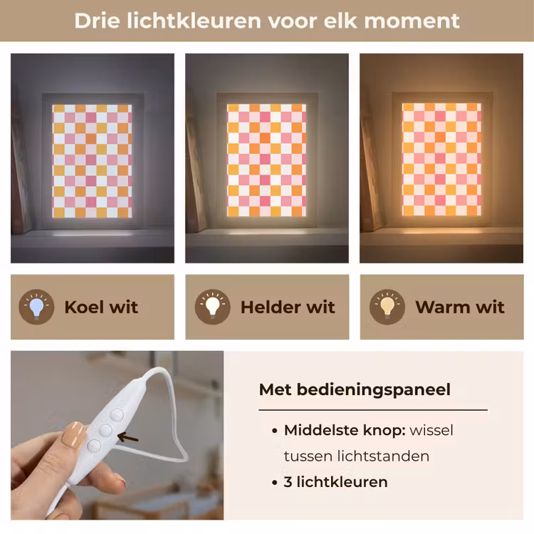 Patroon - Vierkant - Roze Light Box met kabel (Kinderlampje) klein 904 -USP_lichtkleurNL