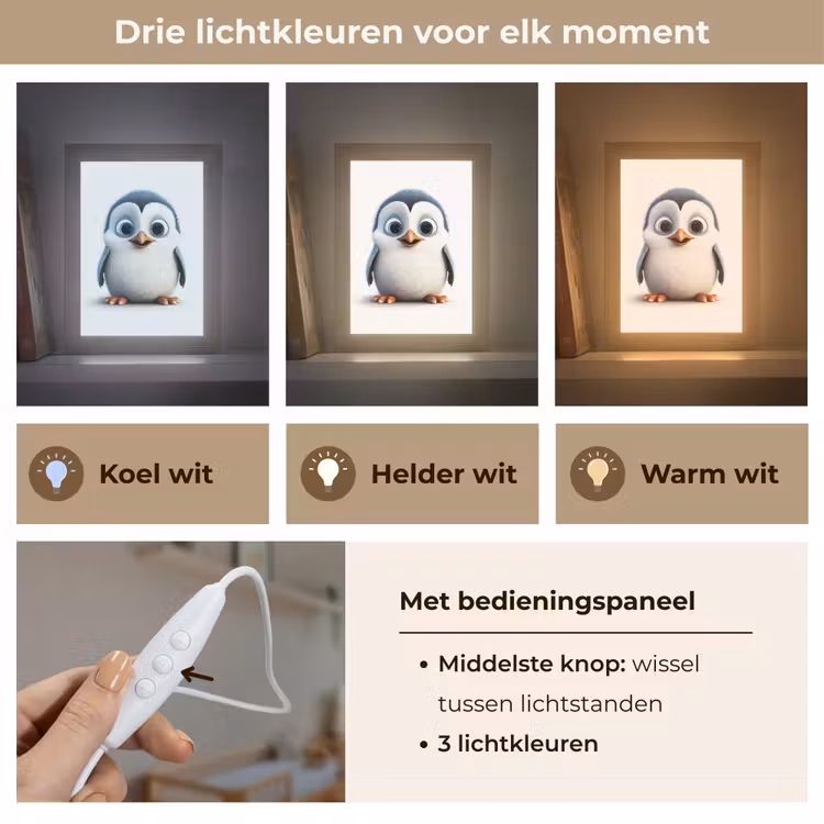Pinguïn - Dieren - Meisjes - Kind - Jongens Light Box met kabel klein -USP_lichtkleurNL