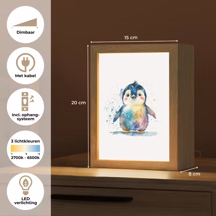 Pinguïn - Regenboog - Waterverf - Dieren - Kinderen Light Box met kabel klein -USP_NL