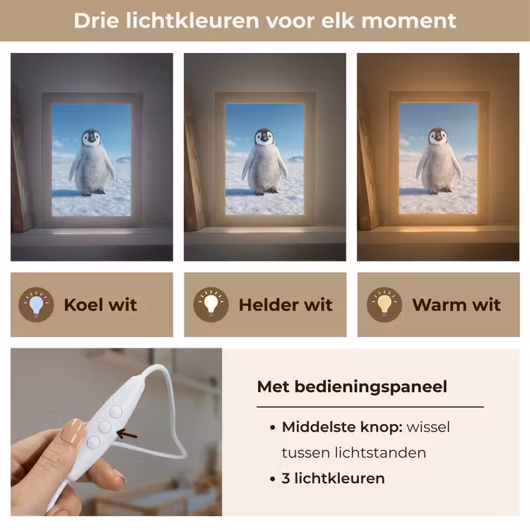 Pinguïn - Sneeuw - Landschap - Wit Light Box met kabel klein -USP_lichtkleurNL